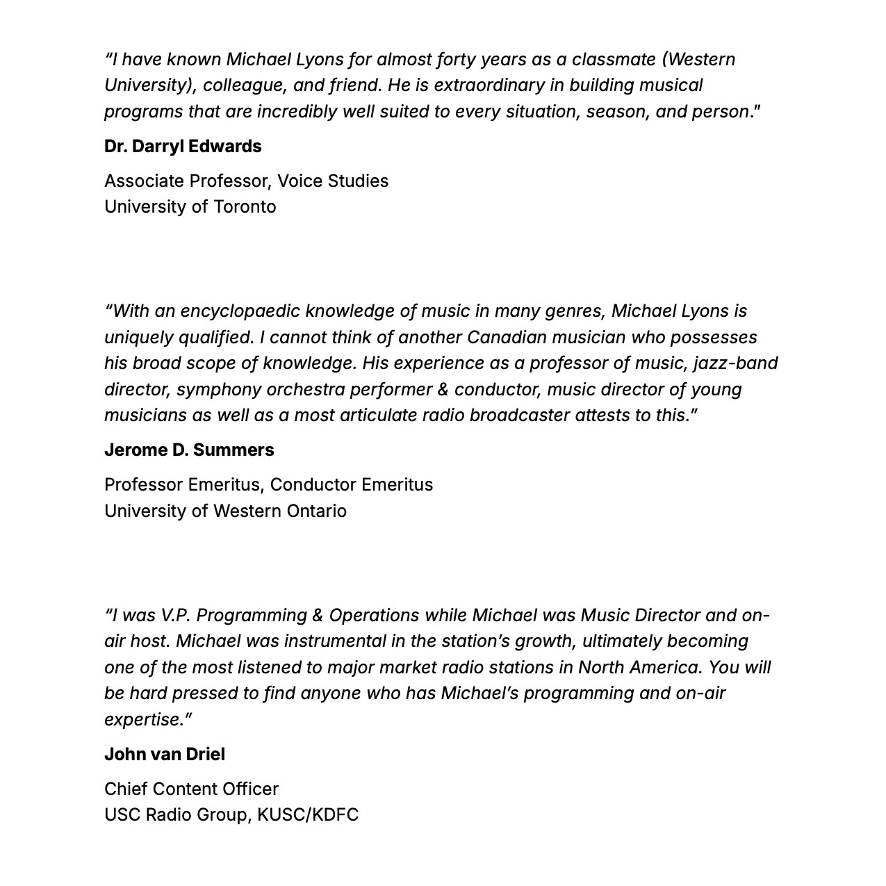 Michael Lyons — Professional References (preview)